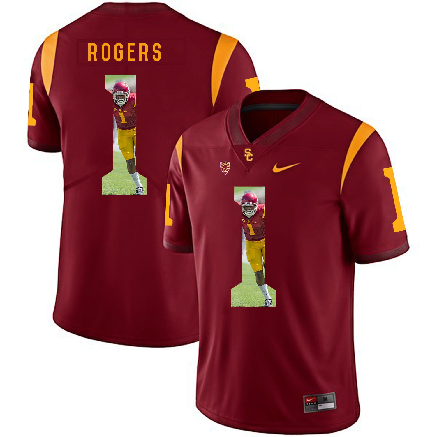 Men USC Trojans #1 Rogers Red Fashion Edition Customized NCAA Jerseys->customized ncaa jersey->Custom Jersey